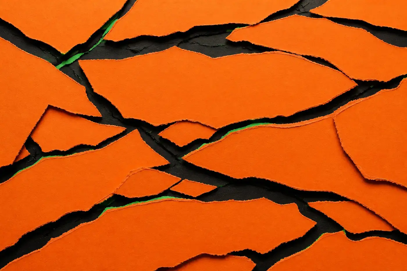 Abstract paper collage — the wish stresses the field until it cracks; some cracks flare